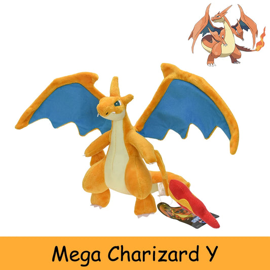 Peluche di 20cm di Mega Charizard Y, figura morbida e colorata di Pokémon anime, perfetta come regalo per bambini e collezionisti.