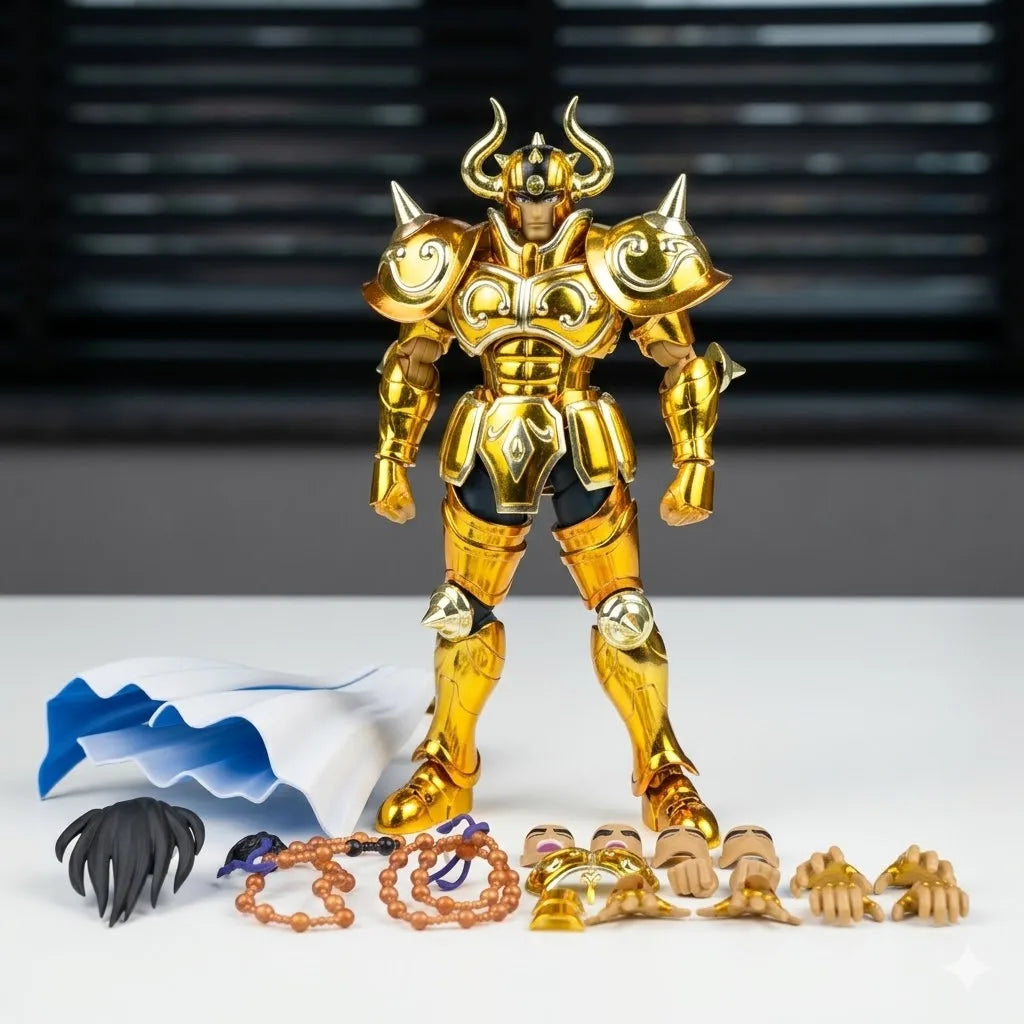 Figura d'azione Taurus Aldebaran Myth Cloth EX in metallo, personaggio di Saint Seiya, con armatura dettagliata e posa dinamica