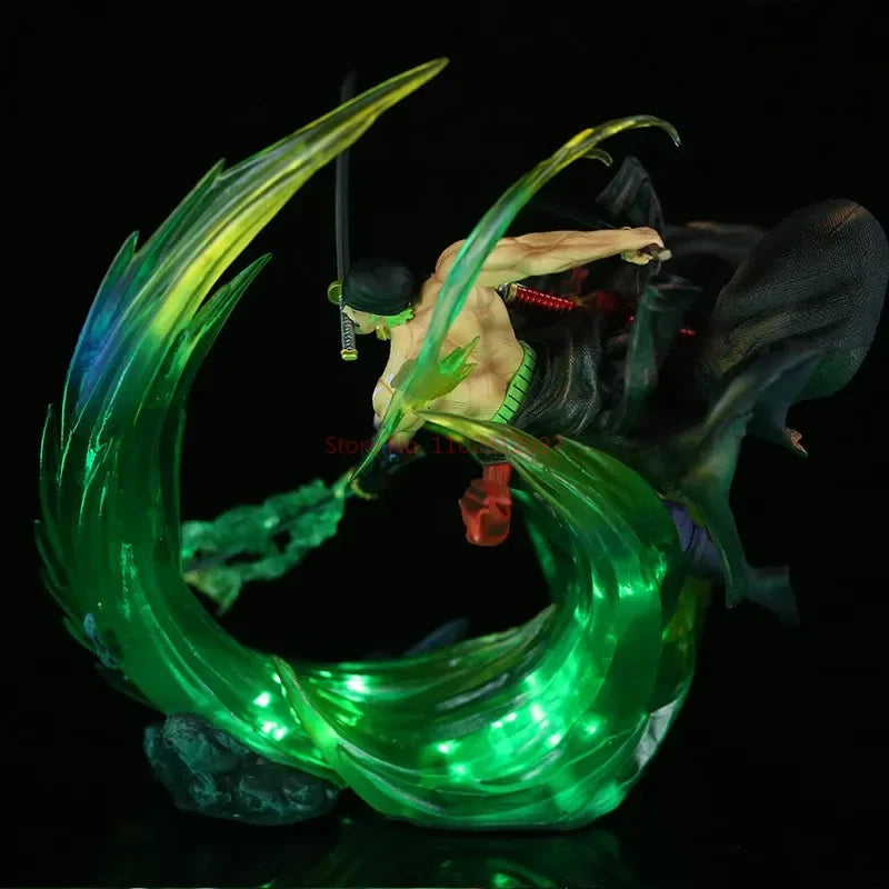 Figura d'azione Roronoa Zoro in PVC luminoso da 24 cm, personaggio anime della linea One Piece, dettagli realistici e dinamici