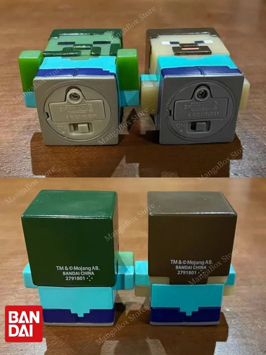 Figura collezionabile LED Minecraft Bandai Namco con Steve, Zombie, Ender Dragon e Scheletro, gadget in stile gashapon.