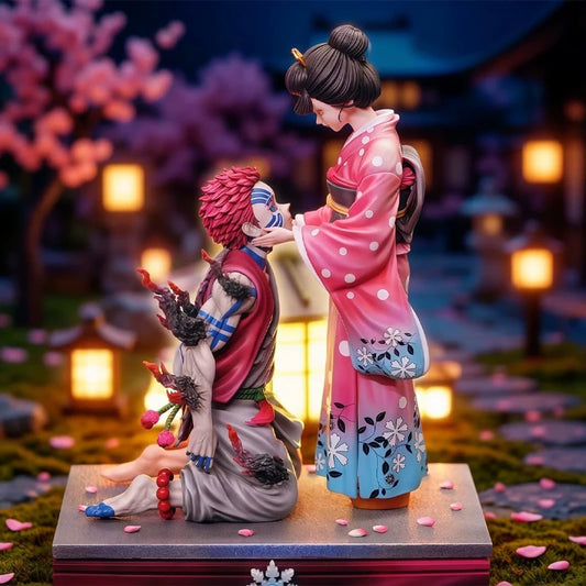 Figurine di azione Demon Slayer Akaza e Koyuki in scena di fiori di ciliegio, diorama dettagliato, prodotto Otaku Family Store Online