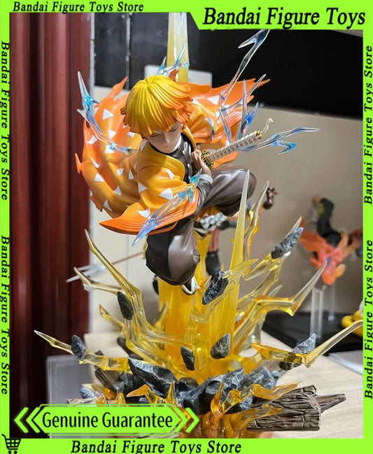 Figura action Demon Slayer Agatsuma Zenitsu con doppia testa e LED, statua in PVC di Anime, dettagliata e colorata.