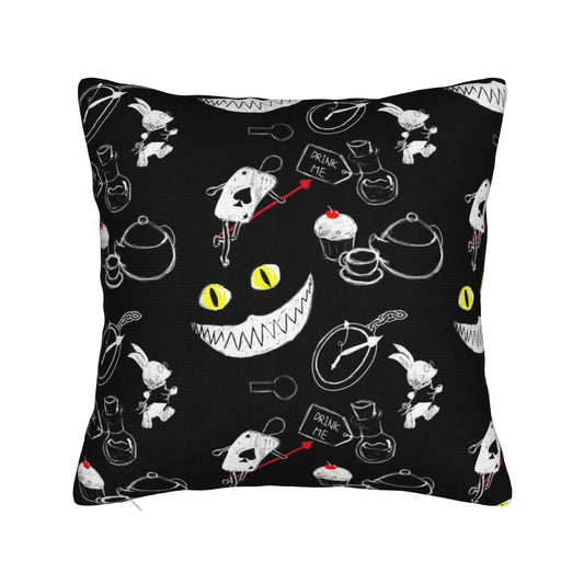 Federe quadrate con gatto Cheshire di Alice nel Paese delle Meraviglie in poliestere, decorativo e carino, 45x45 cm.