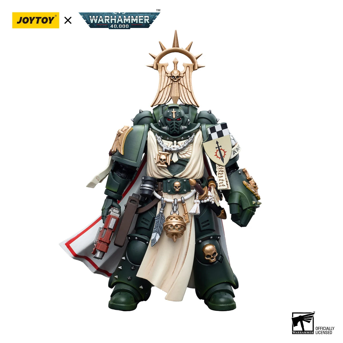 Figura d'azione Warhammer 40k Dark Angels Master Lazarus con fistto energetico, altezza 12cm, in stile anime.