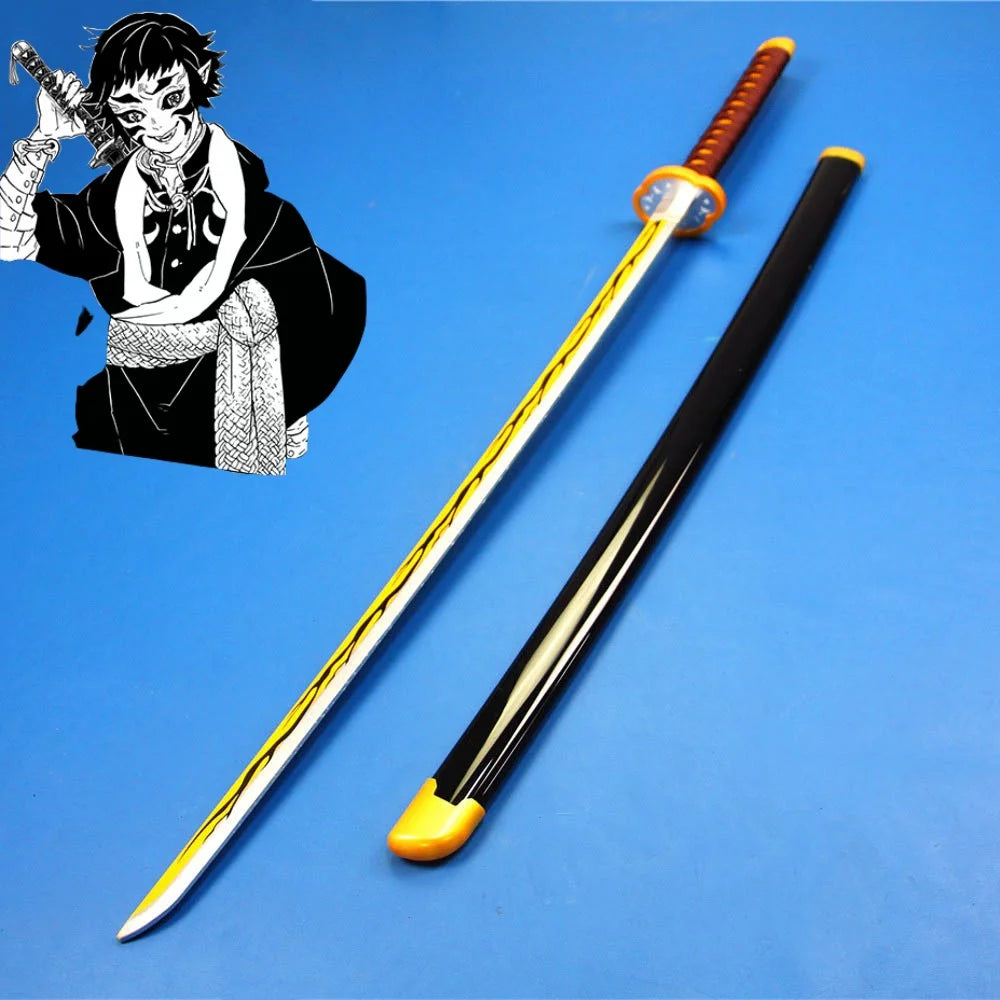 Spada katana Demon Slayer in stile anime, lunga 41 pollici, con dettagli decorativi, ideale per cosplay Ninja Demon Slayer.
