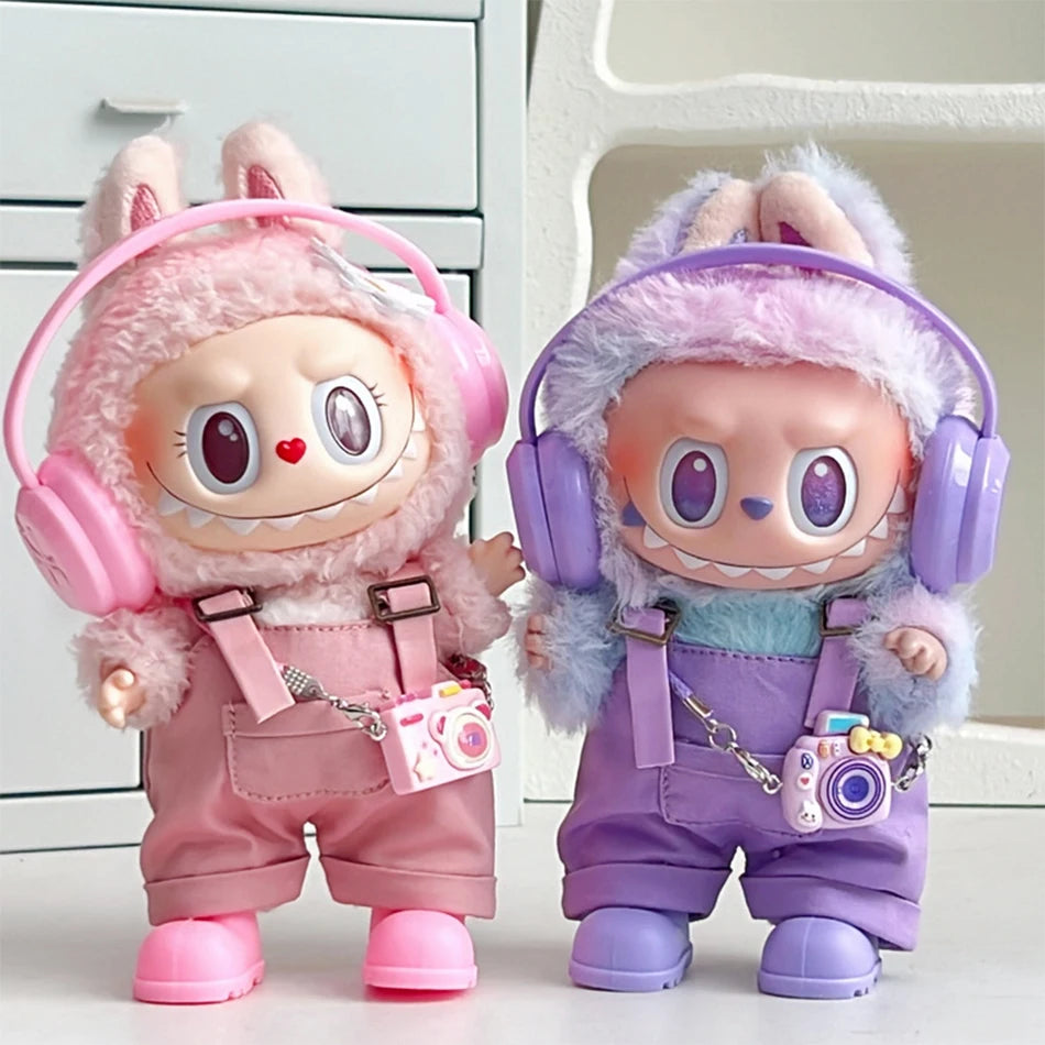 Set di accessori per bambole Labubu Otaku Family, con vestiti, scarpe e orecchini, perfetti come regalo o outfit adorabile.