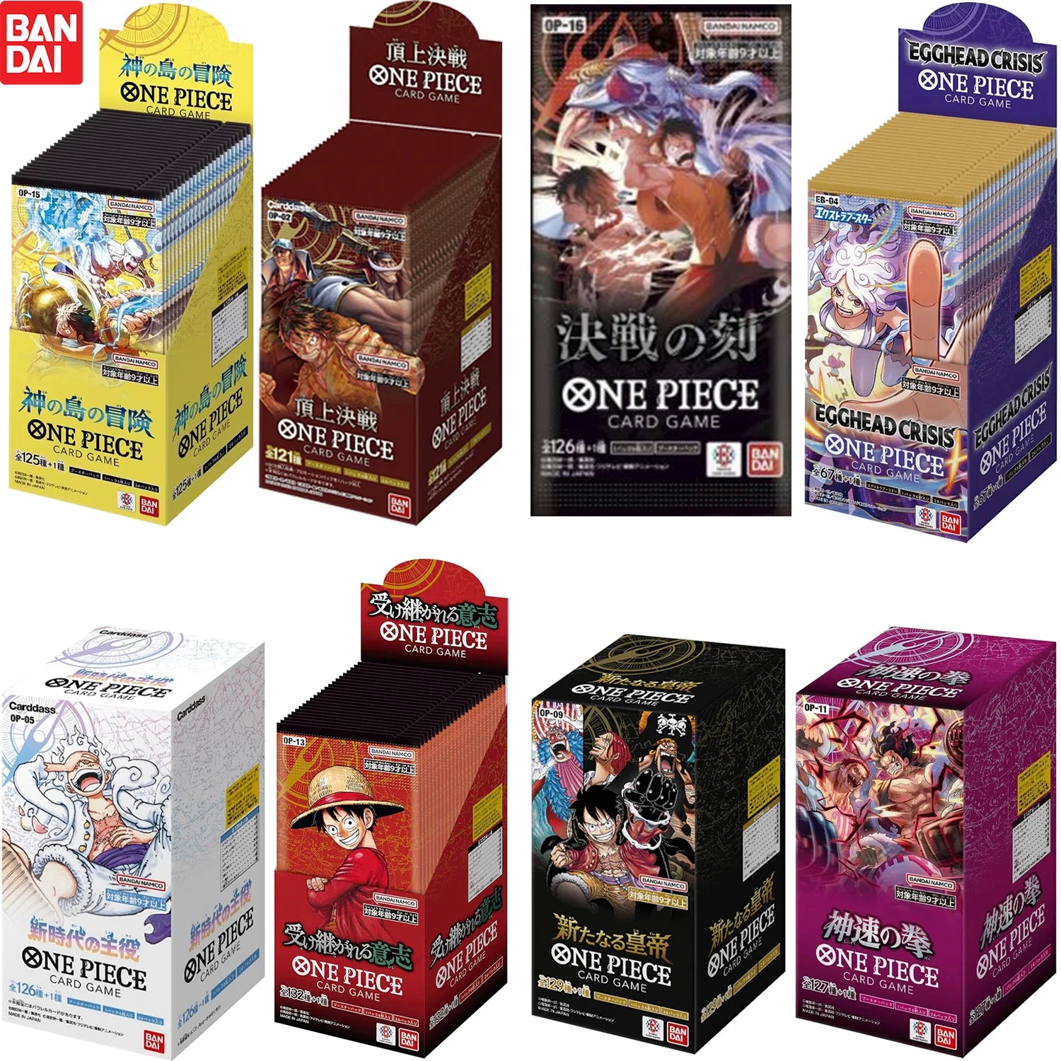 Booster box di carte del gioco One Piece Card Game Romance Dawn edizione giapponese, set OP-01/OP-16, Otaku Family Store.