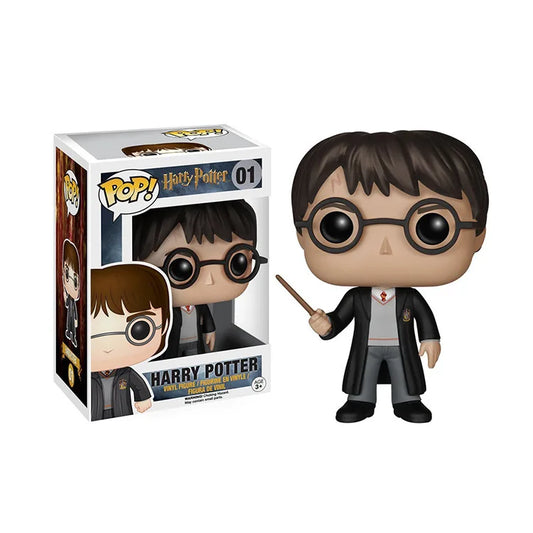 Funko Pop Harry Potter con Hermione, Ron, Malfoy, Dumbledore, Hedwig e Fawkes, figure in stile cartone animato.