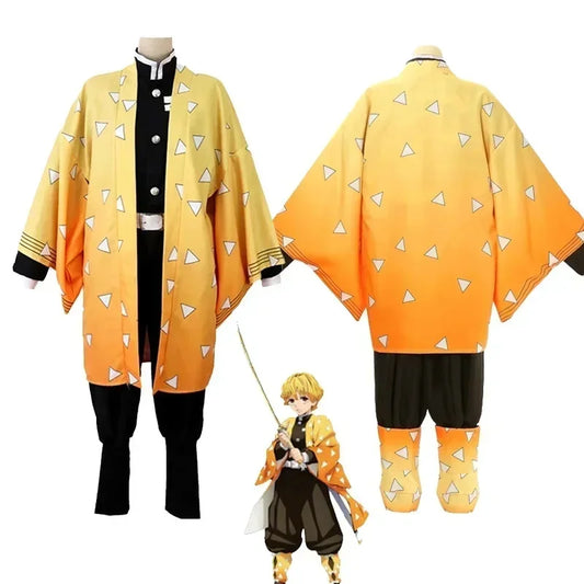 Costume cosplay Kimetsu no Yaiba Agatsuma Zenitsu per adulti e bambini, uniforme Halloween, vestito anime Demon Slayer in kimono