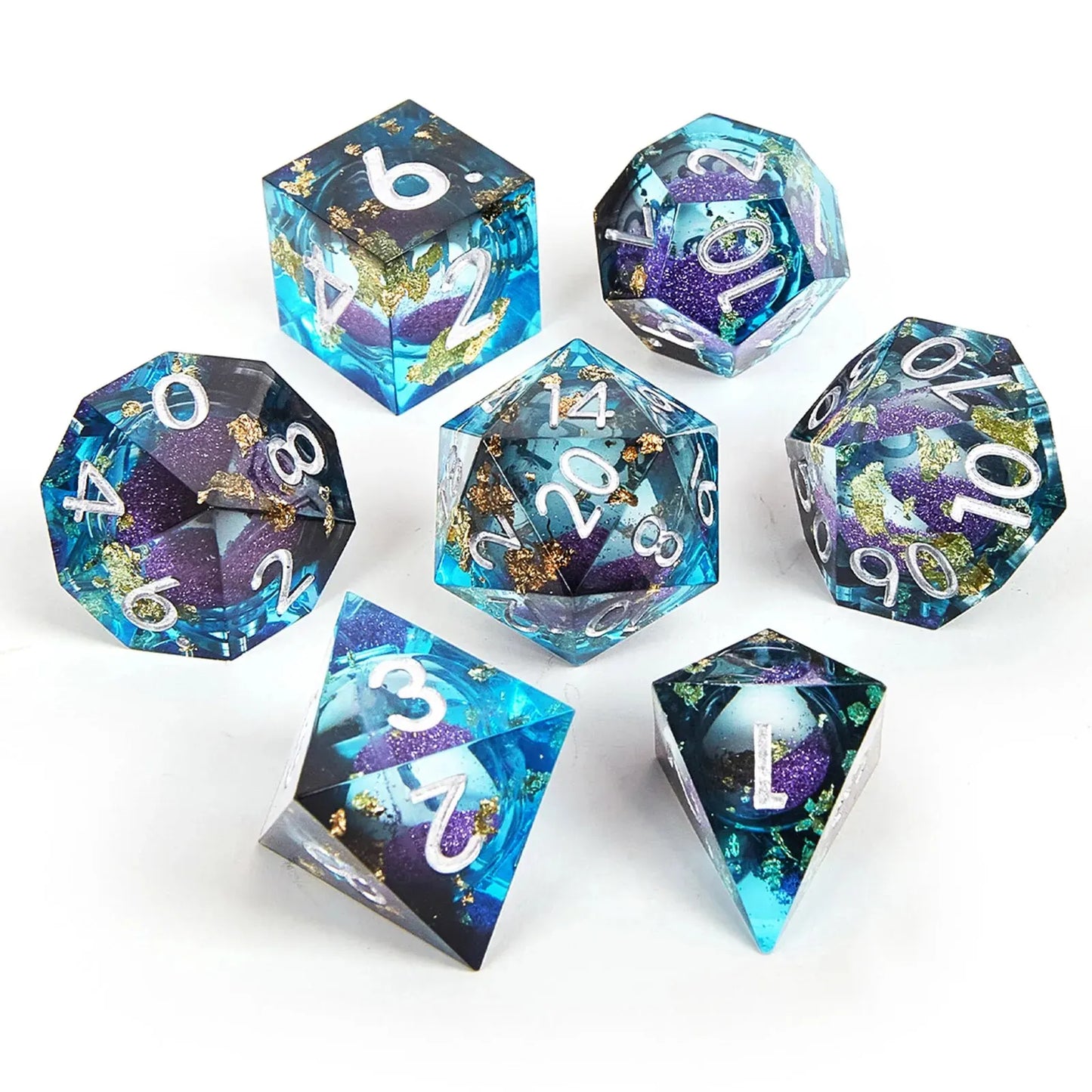 Set di dadi in resina liquida con bordi affilati, gadget della collezione RPG Otaku Family Store Online