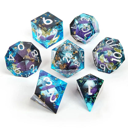 Set di dadi in resina liquida con bordi affilati, gadget della collezione RPG Otaku Family Store Online