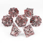 Set di 7 dadi poliedrici in metallo per giochi di ruolo D&D, parte della collezione mista Otaku Family Store Online.
