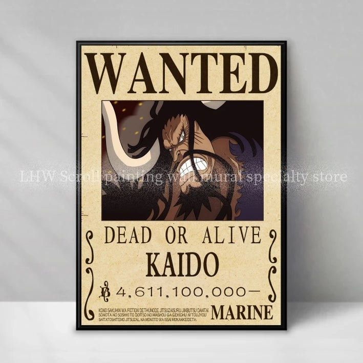 Figura d'azione Otaku Family Store di One Piece, poster decorativo con avviso desiderato giallo, alta qualità, perfetta per pareti.