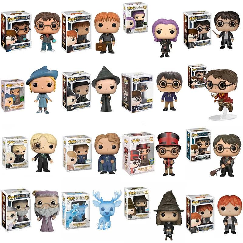 Funko Pop Harry Potter con Hermione, Ron, Malfoy e altri personaggi magici, figura in stile collezione Otaku Family Store.
