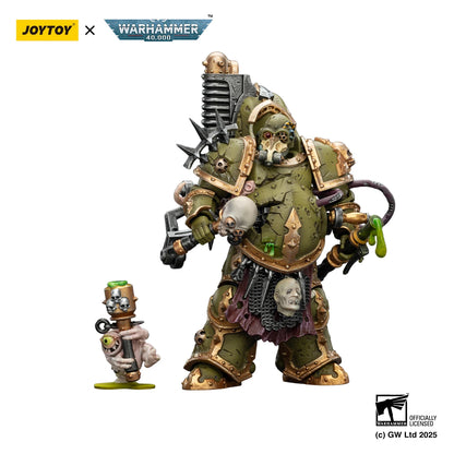 Action figure Warhammer 40K Abaddon the Despoiler e Death Guard in armor primus, modello 1/18, con dettagli realistici e accessori inclusi.