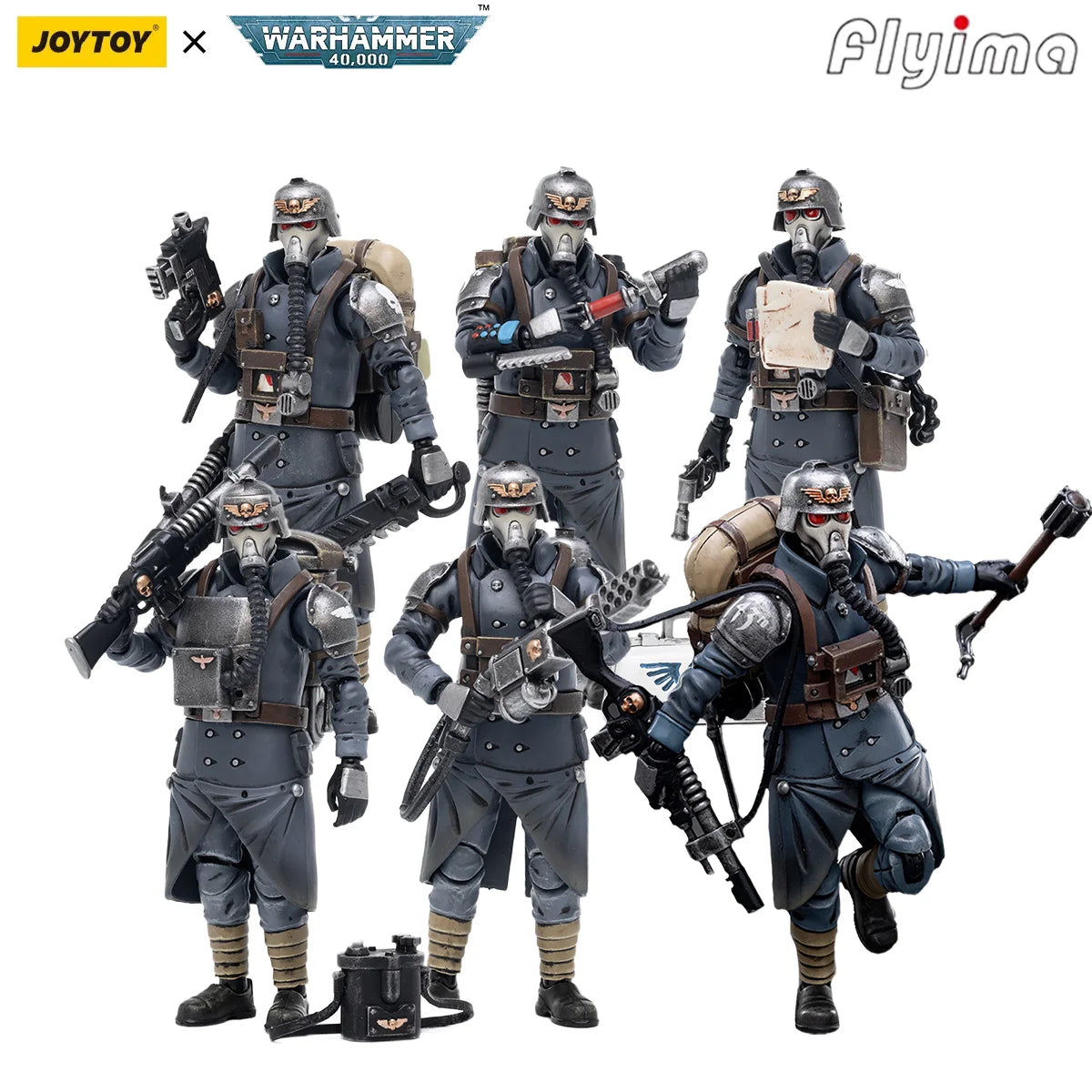 Figura d'azione Warhammer 40K Astra Militarum Death Korps of Krieg Veteran Squad in scala 1/18, dettagliata e realistica