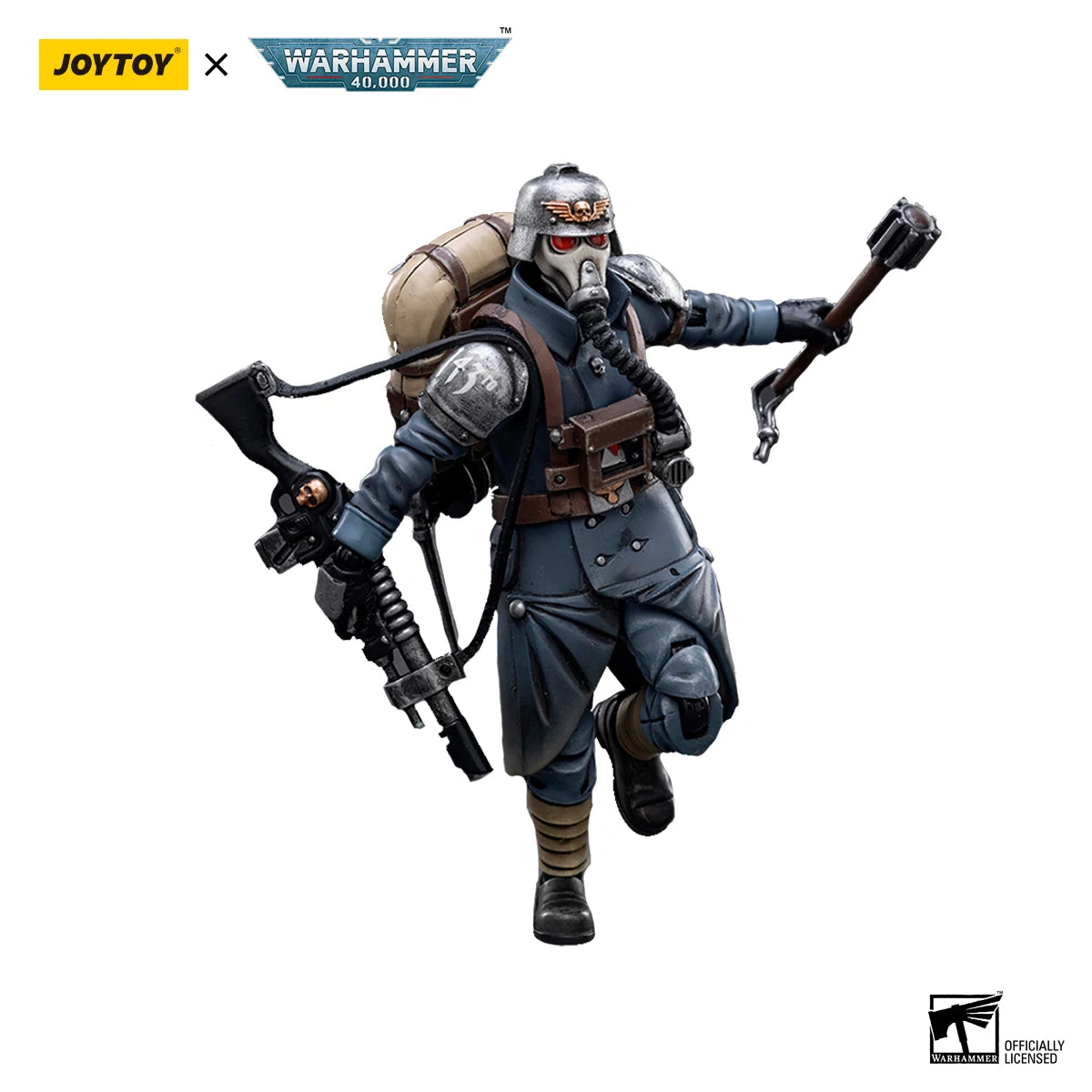 Figura d'azione Warhammer 40K Astra Militarum Death Korps di Krieg Veteran Squad, modello 1/18, con dettagli realistici.