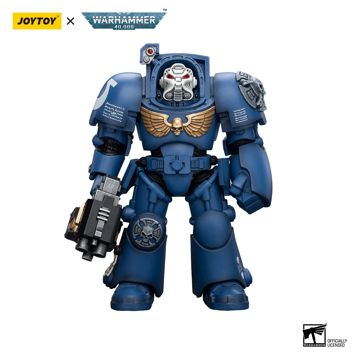 Action figure Warhammer 40k Ultramarines Terminator Squad 14.3cm, modello 1/18, con dettagli e armature.
