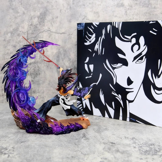 Figura di azione Demon Slayer Yoriichi Tsugikuni contro Kokushibo, statua PVC luminosa, altezza 23cm, dettagli realistici e dinamici
