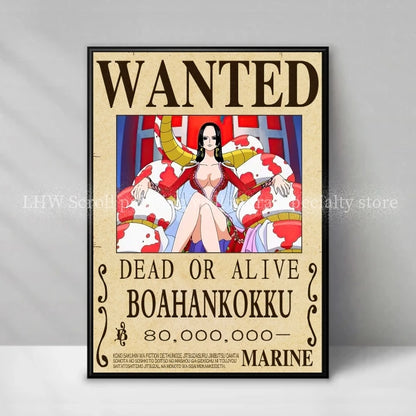 Figura action One Piece Anime Otaku Family con poster decorativo giallo Wanted, alta qualità e dettagliata, per collezionisti e appassionati.