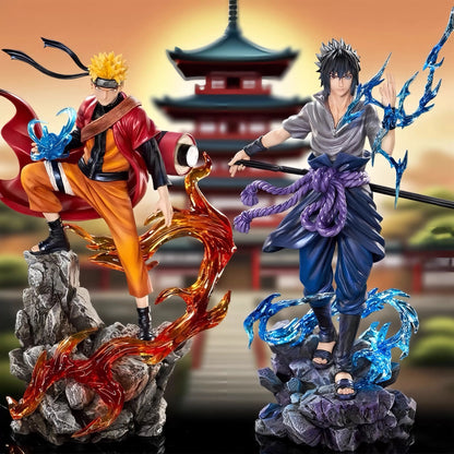 Figura d'azione Sasuke e Naruto della collezione ninja, personaggi anime Naruto, dettagli colorati e pose dinamiche