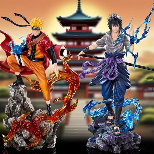 Figura d'azione Sasuke e Naruto della collezione ninja, personaggi anime Naruto, dettagli colorati e pose dinamiche