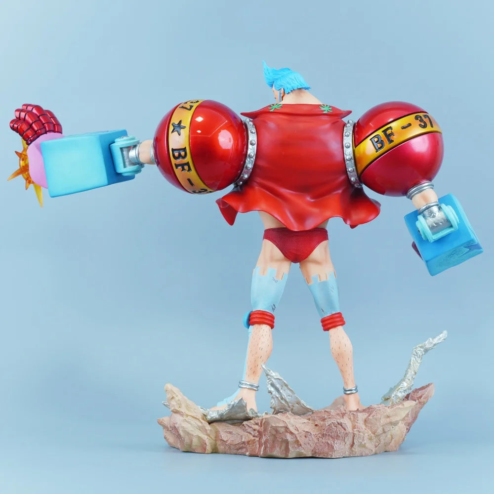 Figura d'azione One Piece Franky in PVC, altezza 28 cm, modello dettagliato e realistico, ideale per collezionisti e fan di Otaku Family.
