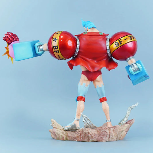 Figura d'azione One Piece Franky in PVC, altezza 28 cm, modello dettagliato e realistico, ideale per collezionisti e fan di Otaku Family.