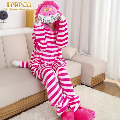 pigiama cosplay invernale per adulti con gatto di Cheshire, fantasia cartoon, morbido e caldo, di Otaku Family Store Online