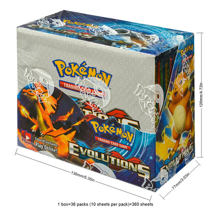 Scatola di carte Pokémon TCG Evolutions con 36 bustine da 10 carte ciascuna, contenente 360 carte in totale, brand Otaku Family.