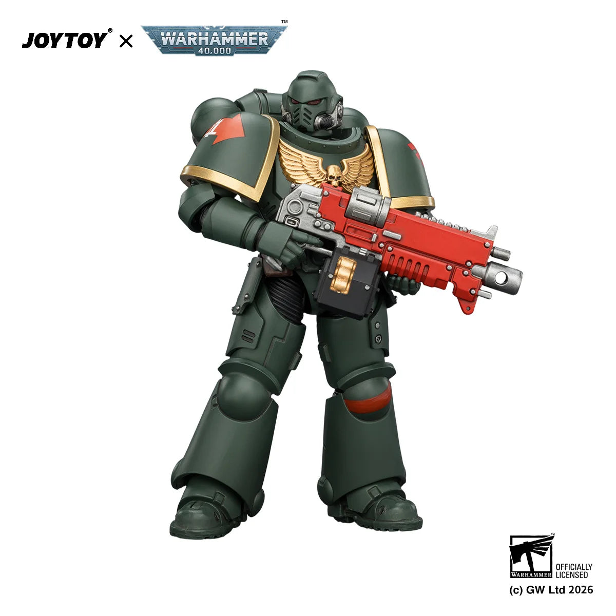 Figura d'azione Warhammer 40.000 Ultramarines Intercessor con fucile a impulsi, pistola e catena, marchio Otaku Family Store.