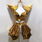 Mini gonna in pelle laser oro e argento per cosplay, outfit da ballo, stile futuristico e brillante, perfetta per cosplay Otaku Family Store