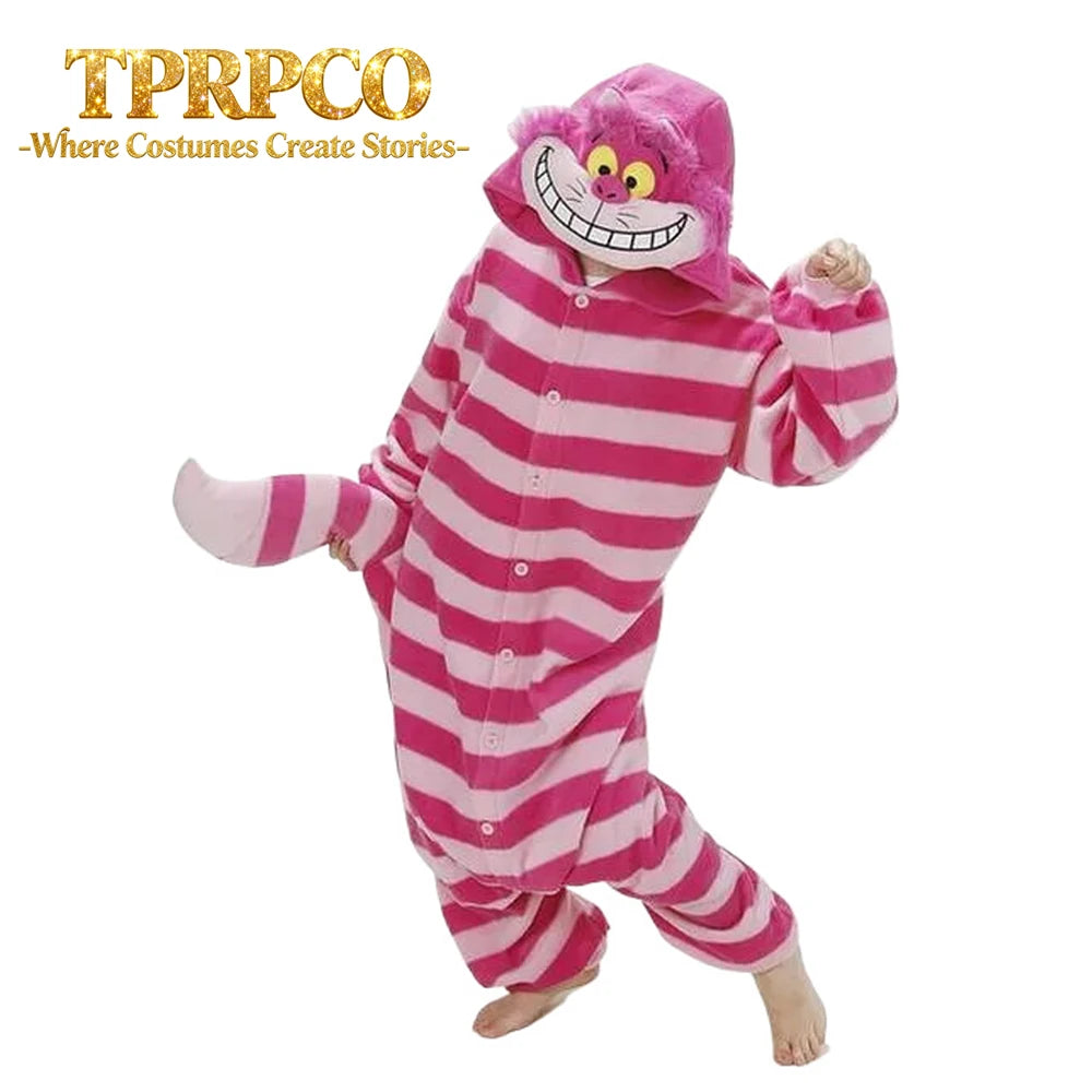 Pigiama invernale da adulto Otaku Family Store con fantasia Cartone del Gatto Cheshire, costume cosplay caldo e comodo.