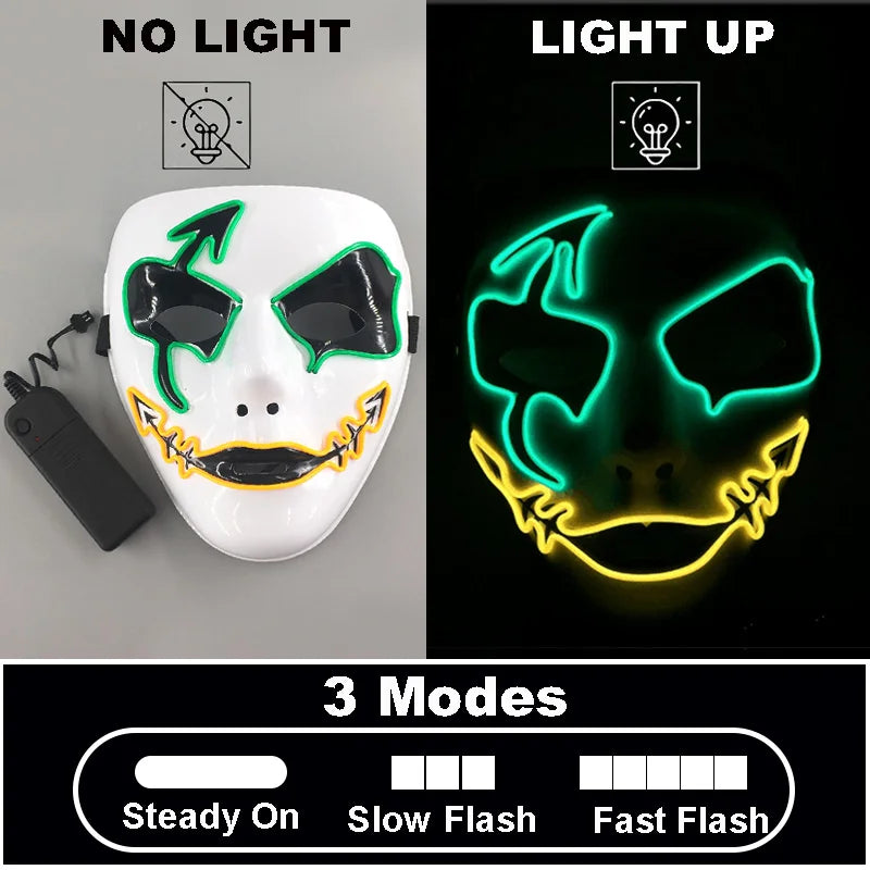 Maschera cosplay luminosa di Otaku Family Store Online con design di demone brillante, perfetta per Halloween e eventi horror