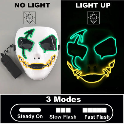 Maschera cosplay luminosa di Otaku Family Store Online con design di demone brillante, perfetta per Halloween e eventi horror