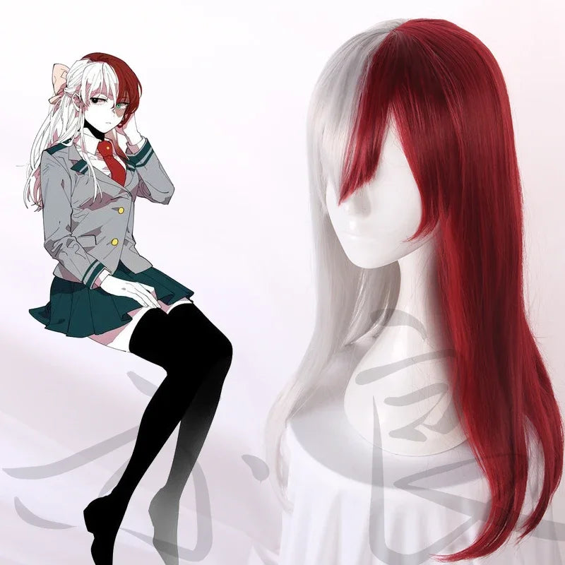 Costume cosplay da ragazza anime My Hero Academia Todoroki Shoto, vestito lungo con dettagli realistici, ideale per cosplay e eventi.