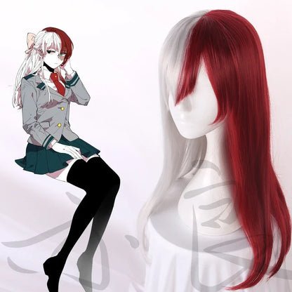Costume cosplay da ragazza anime My Hero Academia Todoroki Shoto, vestito lungo con dettagli realistici, ideale per cosplay e eventi.