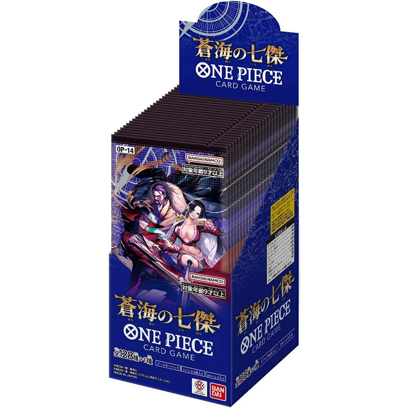 Mazzo di carte One Piece Card Game Booster Box Romance Dawn, edizione giapponese, con carte da gioco colorate e illustrate.