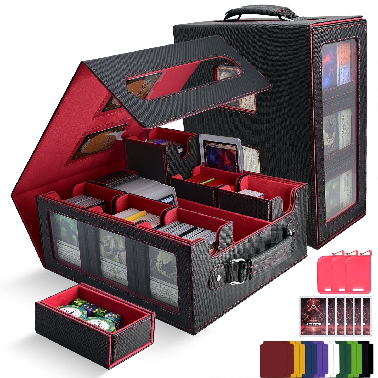 Scatola di conservazione per carte da gioco Otaku Family Store, box 7-in-1 Commander con maniglia, 8 top loader e 2 stopper