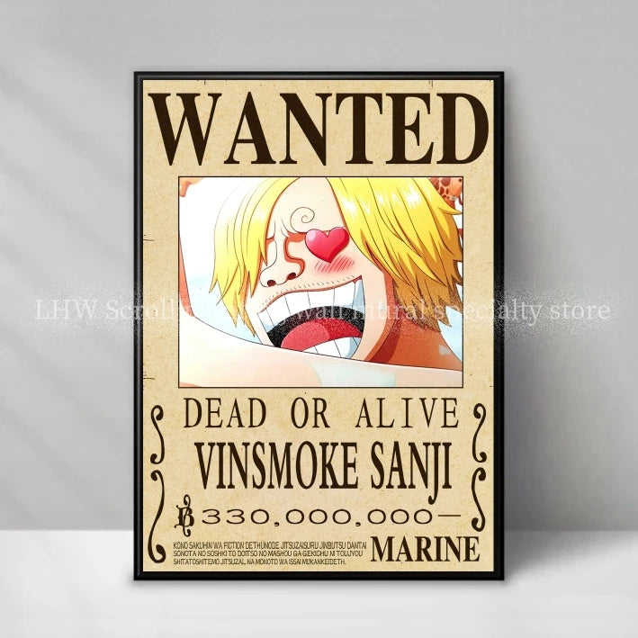 Figura d'azione Otaku Family Store di One Piece con poster decorativo giallo Wanted Notice, alta qualità, perfetta per collezionisti.