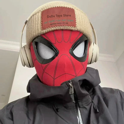 Maschera di Spiderman con occhi mobili, costume cosplay di Peter Parker, tessuto elastico, ideale per Halloween e cosplay.