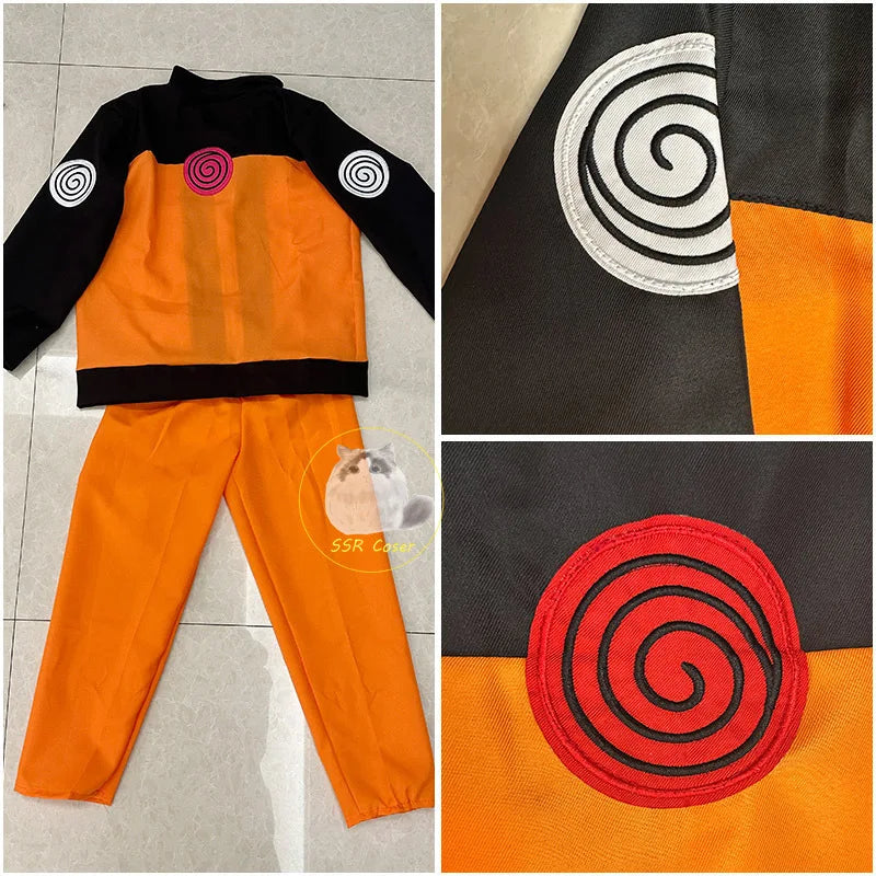Vestito cosplay Uzumaki Naruto di Otaku Family Store, costume di ninja con simboli e dettagli caratteristici di Konoha