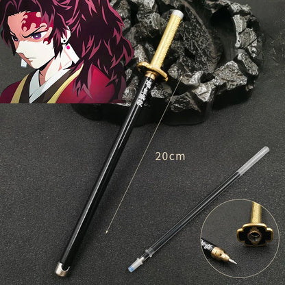 Penna gel modello Demon Slayer di Japan Anime con refillo nero da 0,5 mm, gadget cosplay, perfetta come regalo per studenti e fan.
