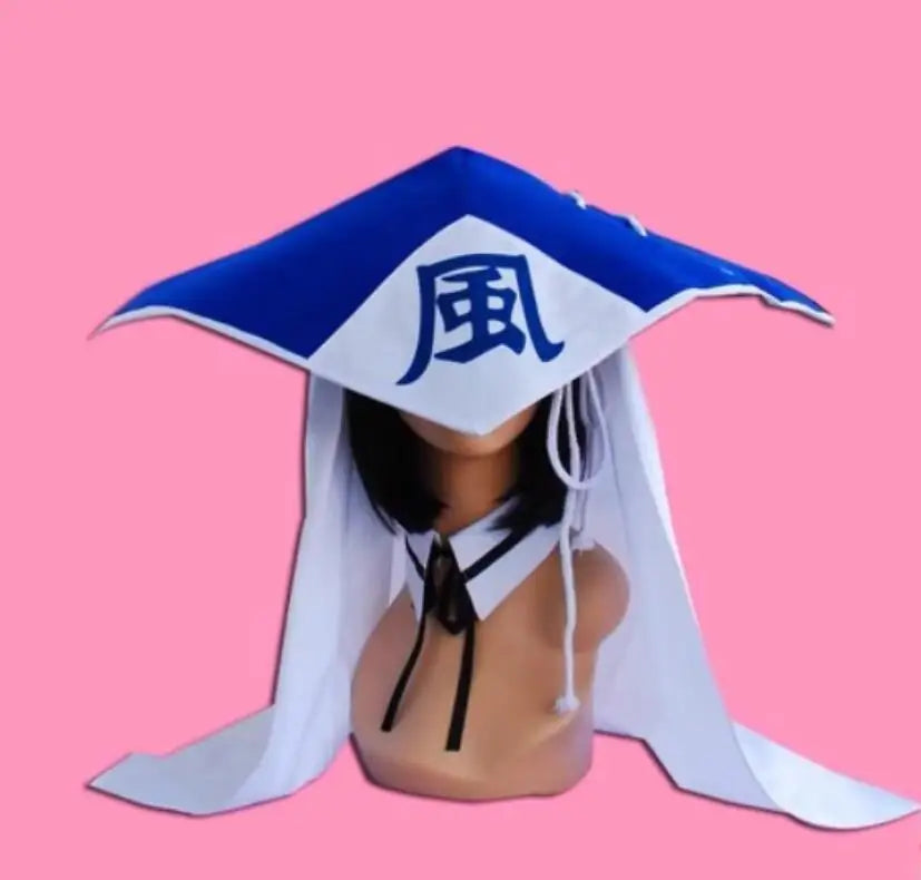 Cappello da cosplay Kage, simbolo del potere nei villaggi ninja, con dettagli neri e decorazioni, perfetto per cosplay ninja.