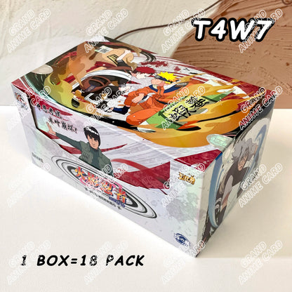 Scatola di carte da collezione Naruto KAYOU Booster Box T2W9 e T4W8, con illustrazioni di personaggi Naruto e altri eroi.