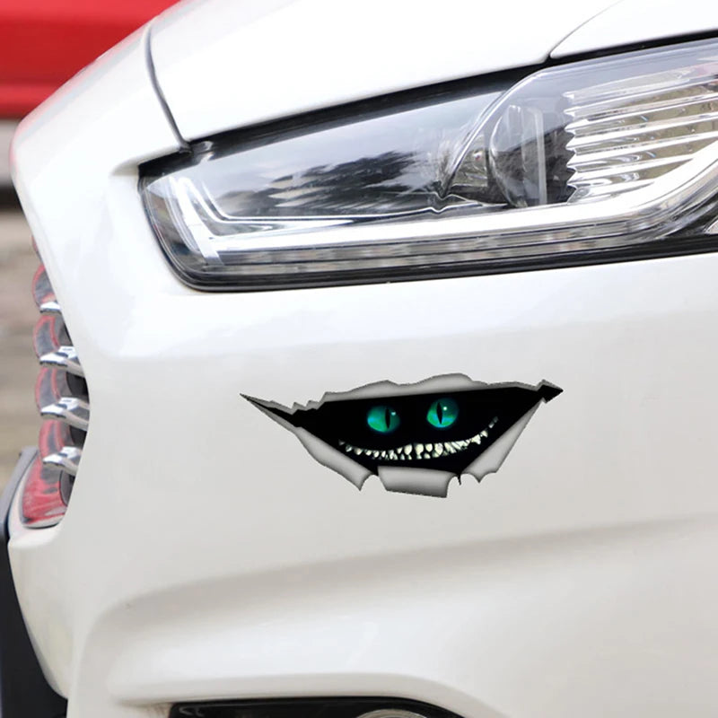 Adesivo decal per auto con gatto Cheshire, decorazione in metallo arrugginito 3D, gadget divertente per veicoli e vetri.