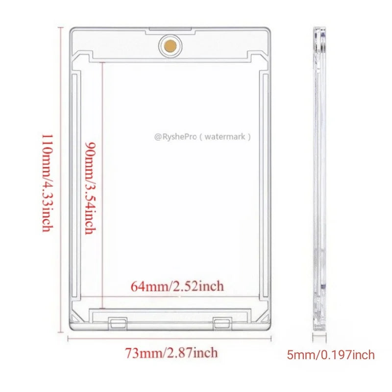 Set di 10 porta carte rigidi Top Loader Magnetici 35pt per TCG e sport card, marca Otaku Family Store Online, immagini di carte.