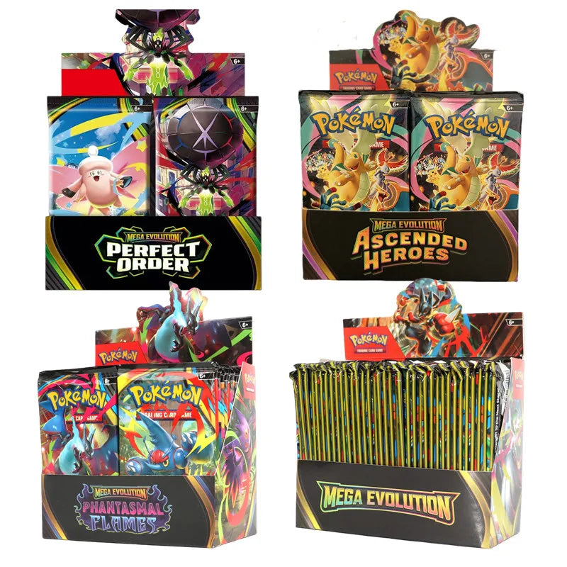 Scatola di carte Pokémon TCG Booster Box Mega Evolution, Phantasmal Flames, Ascended Heroes, 4 box con 36 bustine, marca Otaku Family.