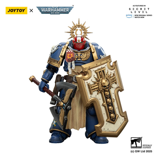 Action figure Warhammer 40k Ultramarines Titus con Laurels of Victory e Metaurus Levantus, dettaglio di alta qualità.