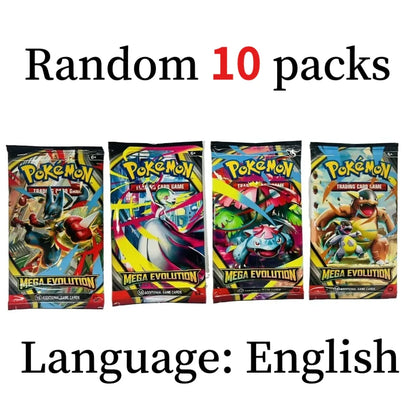 Scatola di booster Pokémon TCG Mega Evolution, Phantasmal Flames e Ascended Heroes con buste e pacchetti casuali, immagini di carte.
